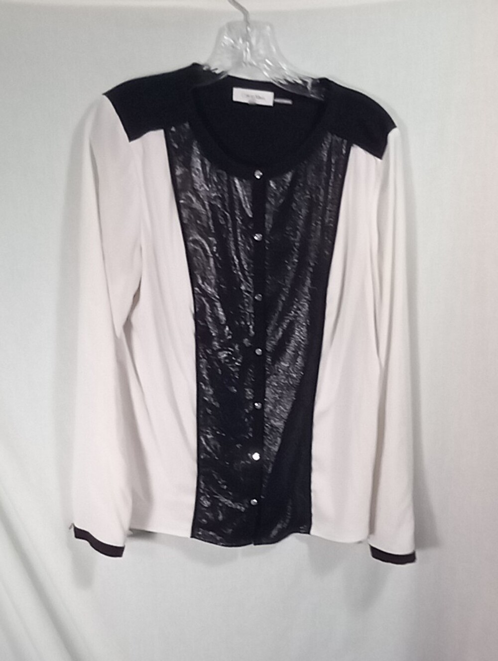 Calvin Klein White Black Colorblock Sheer Button Down Shirt Size L